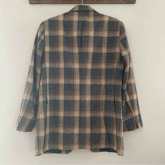 VINTAGE 70’s JOHNNY CARSON Wool Plaid Oversized Blazer Size 10 - Picture 2 of 4